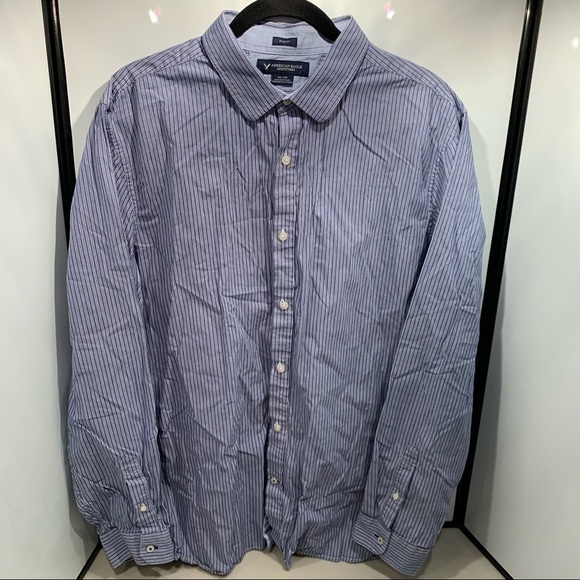 American Eagle Slim Fit Striped Blue White Long Sleeve Button Down Mens Size XXL - Picture 1 of 10
